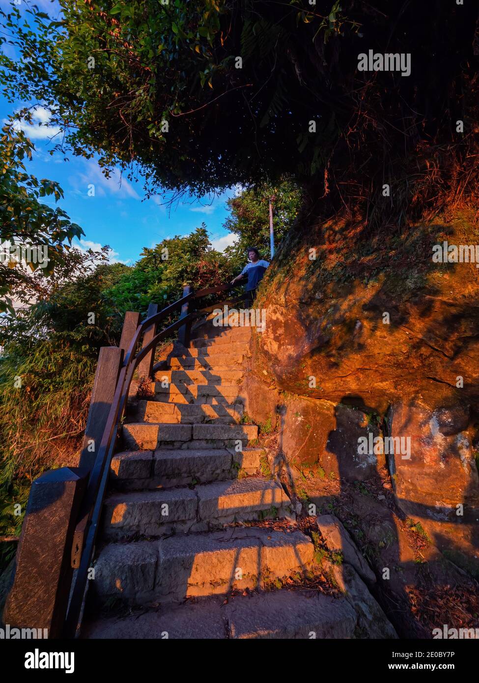 Vue au coucher du soleil sur le sentier de randonnée de Xiangshan à Taipei, Taïwan Banque D'Images