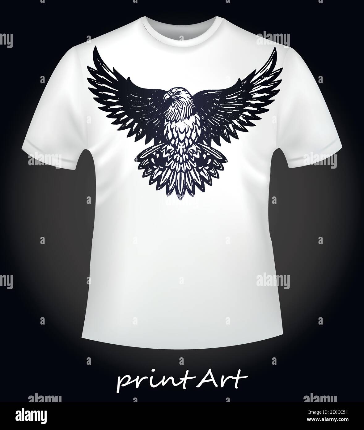 T-shirt blanc avec un oiseau de proie aigle Illustration de Vecteur