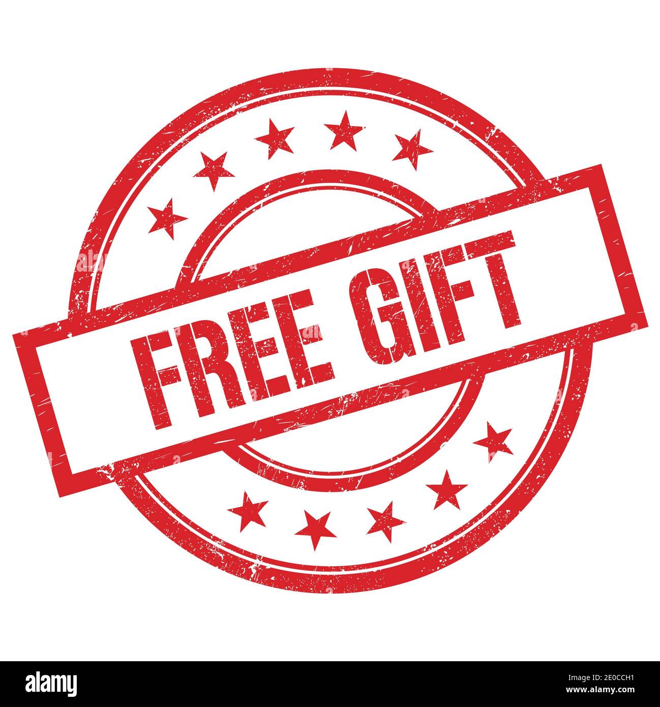 TEXTE CADEAU GRATUIT écrit sur un timbre rouge rond en caoutchouc vintage. Banque D'Images