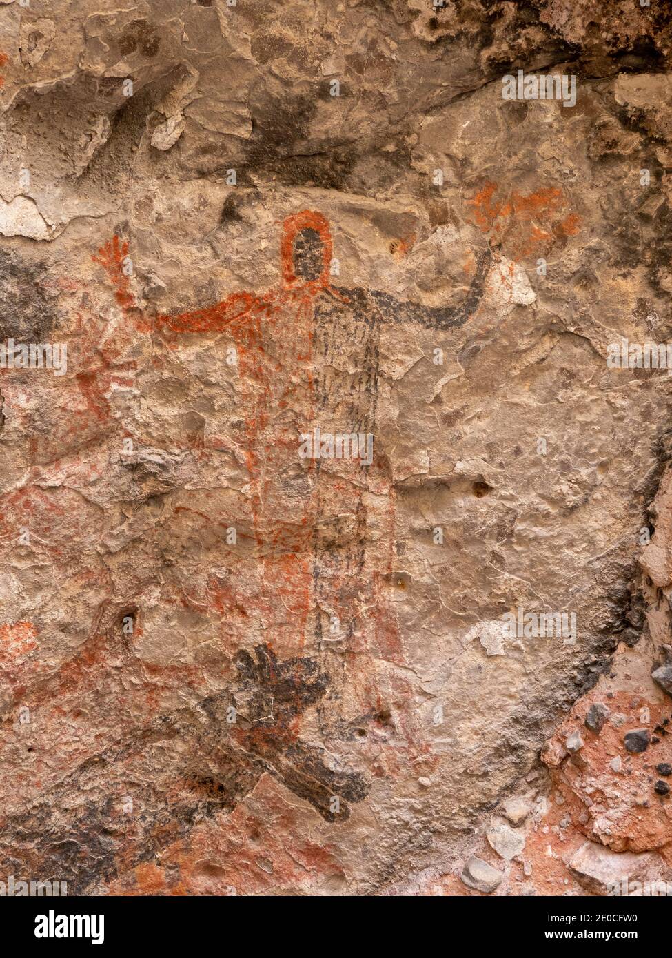 Pictogrammes d'art rupestre du peuple Cochimi, Cueva del Raton, site classé au patrimoine mondial de l'UNESCO, Sierra de San Francisco, Baja California sur, Mexique Banque D'Images