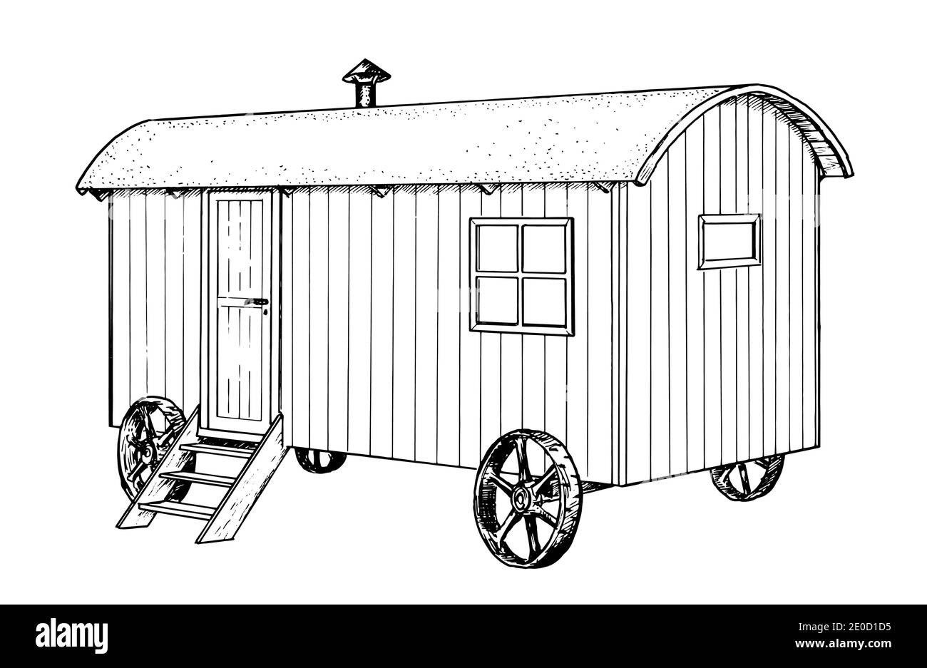 Dessin de la hutte de bergers - croquis à la main de la voiture vivante Illustration de Vecteur