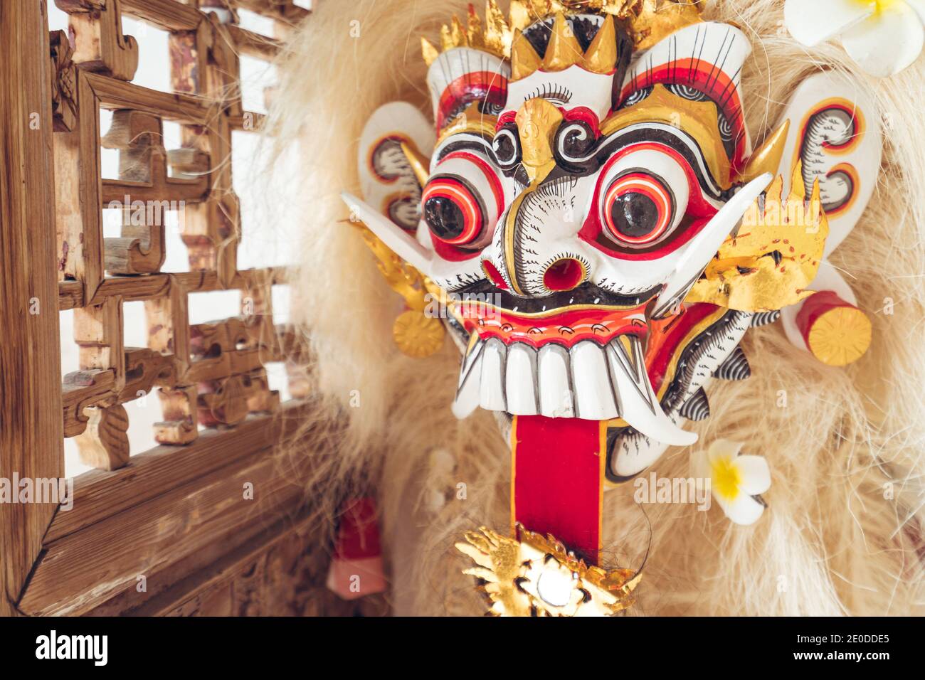 Figurine de lion asiatique authentique avec fourrure et ornement coloré visage utilisé pendant les célébrations culturelles et religieuses et symbolisant la chance et fortune pl Banque D'Images