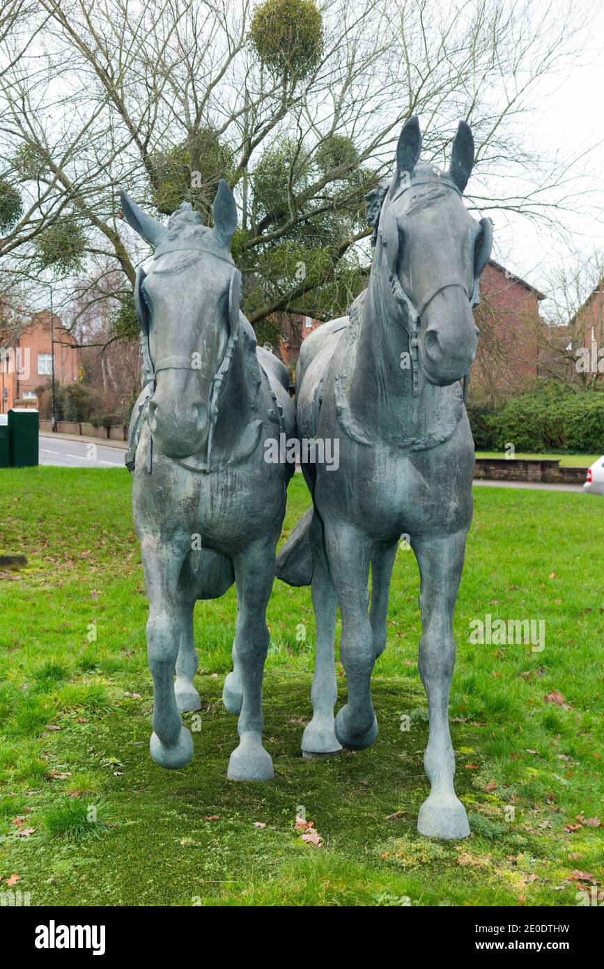 Sculpture intitulée Windsor Grays Daniel and Storm (de deux chevaux de calèche) à Windsor, Berkshire au Royaume-Uni. La statue de Robert Rattray a été dévoilée par sa Majesté la reine Elizabeth la 2e. (122) Banque D'Images