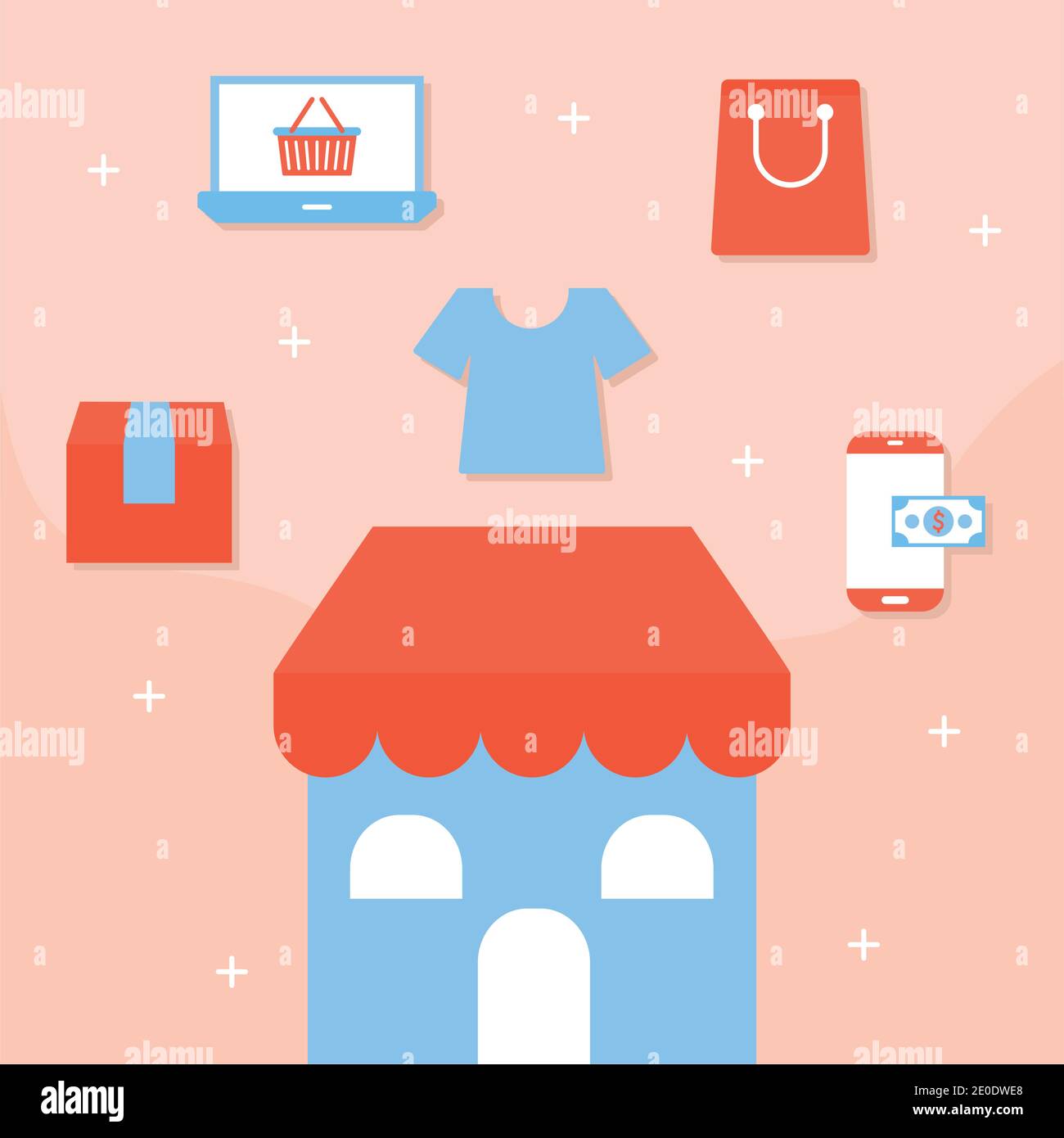 red store et un ensemble d'icônes d'achat en ligne Illustration de Vecteur