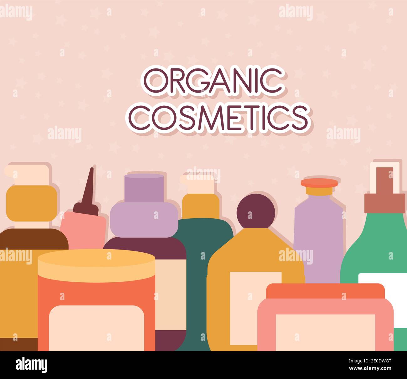 lettrage cosmétique biologique avec un ensemble d'icônes cosmétiques biologiques sur fond rose Illustration de Vecteur