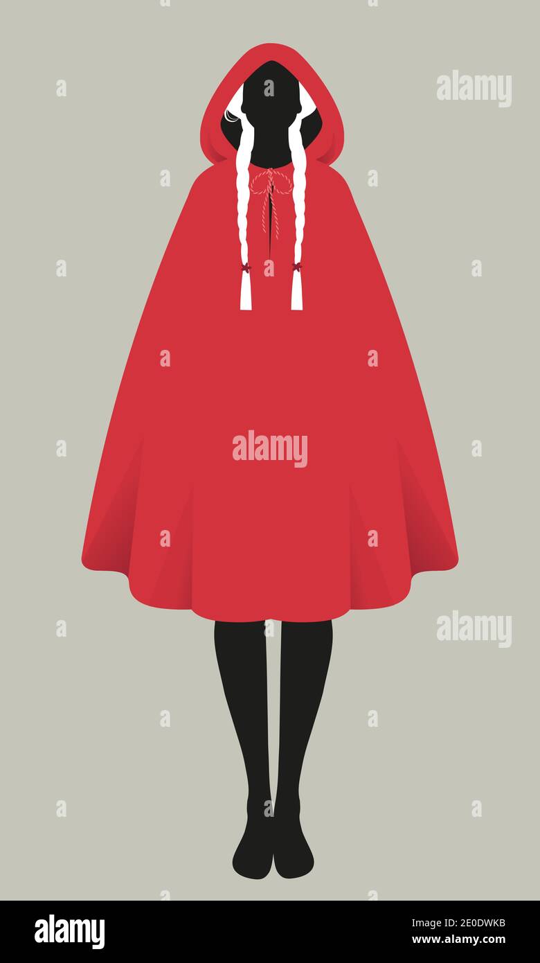 Silhouette de petite cagoule rouge peigné avec des tresses isolées Illustration de Vecteur