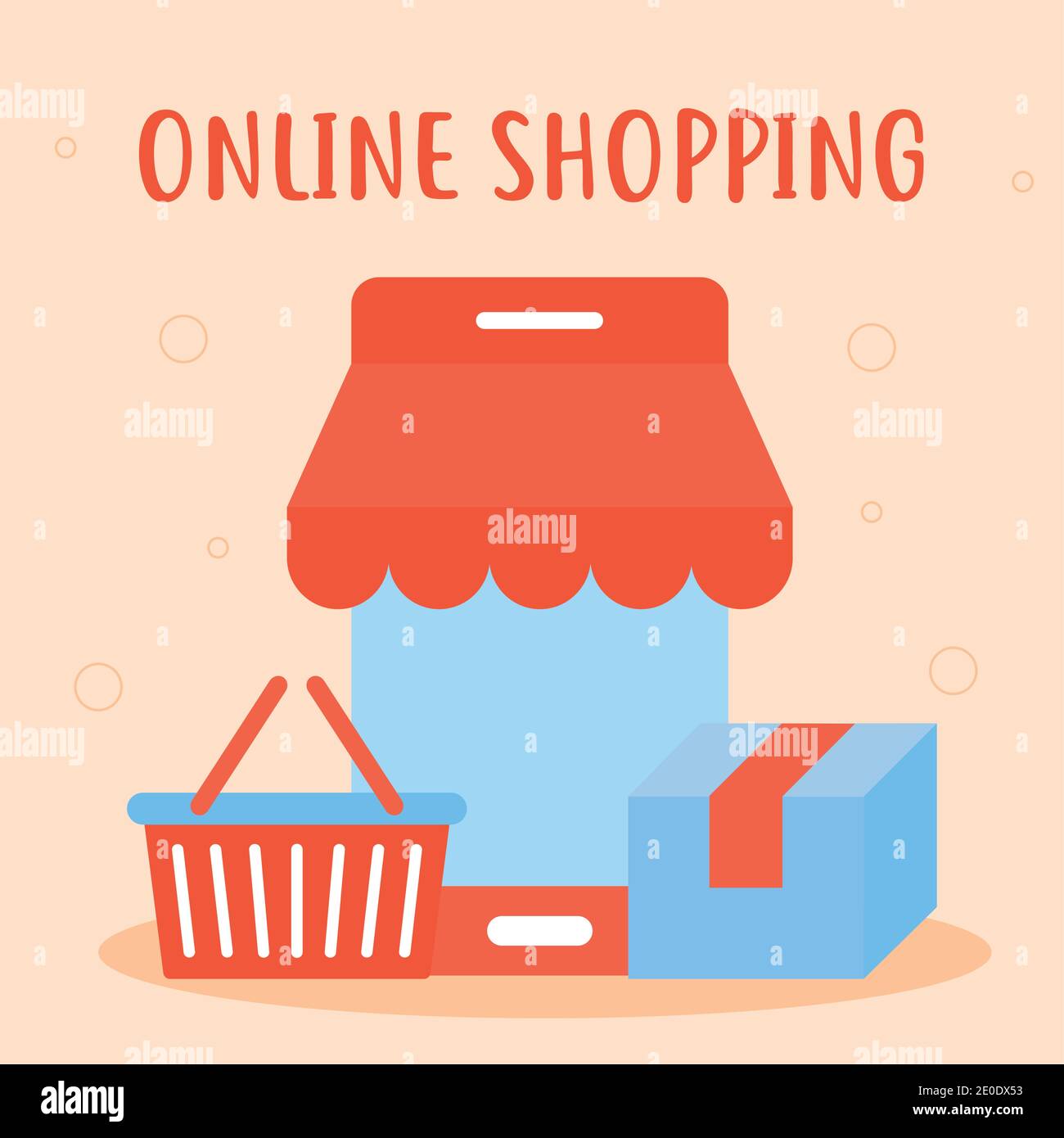 lettrage des achats en ligne avec un ensemble d'icônes d'achats en ligne Illustration de Vecteur