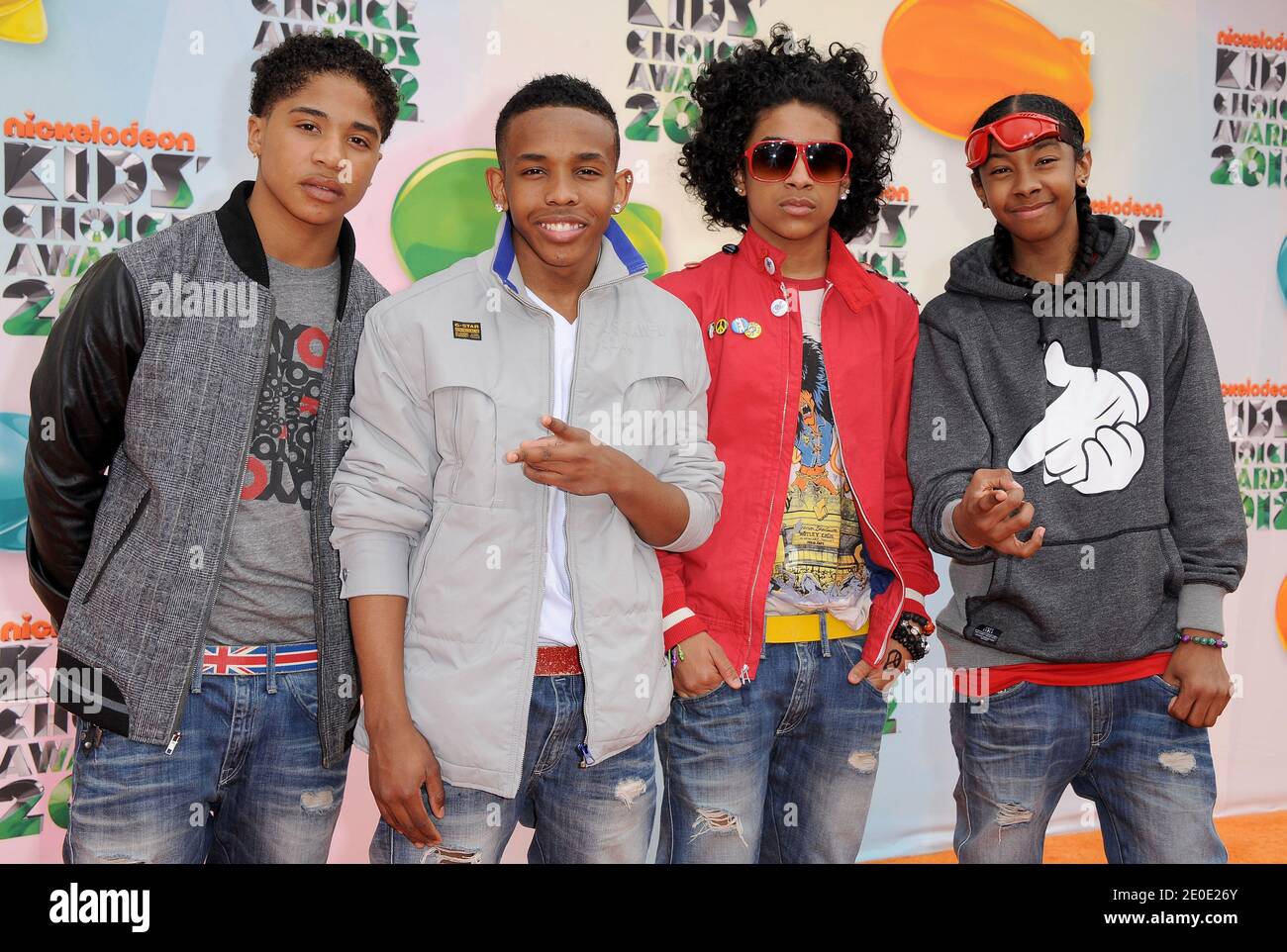 Roc Royal, Princeton, Prodigy et Ray Ray of Mindless Behavior arrivent au 25e prix annuel Kidss' Choice de Nickelodeon, qui s'est tenu au Galen Center de Los Angeles, CA, États-Unis, le 31 mars 2012. Photo de Lionel Hahn/ABACAPRESS.COM Banque D'Images