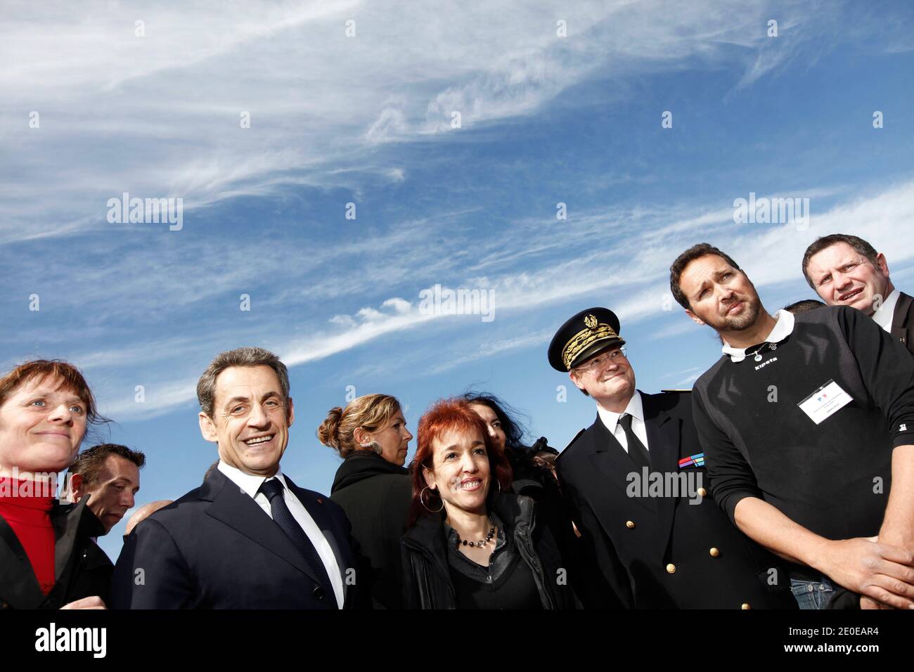 Le 2012 avril 14 2012, Nicolas Sarkozy, président sortant français et candidat au pouvoir de l'UMP, assiste à une cérémonie au camp de Joffre de Rivesaltes, près de Perpignan, dans le sud de la France, pour rendre hommage aux Harkis, soldats algériens loyaux à la France pendant la guerre d'Algérie. Photo de Pierre Merimee/Pool/ABACAPRESS.COM Banque D'Images