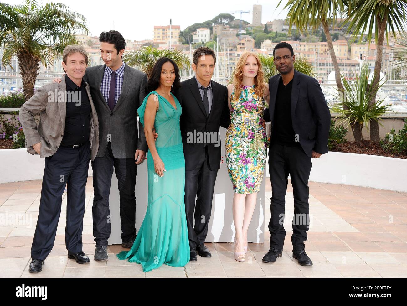 David Schwimmer, Ben Stiller, Jessica Chastain, Chris Rock, Jada Pinkett Smith posant au photocall Madagascar 3 qui s'est tenu au Palais des Festivals dans le cadre du 65e Festival International du film de Cannes, France, le 19 mai 2012. Photo de Lionel Hahn/ABACAPRESS.COM Banque D'Images