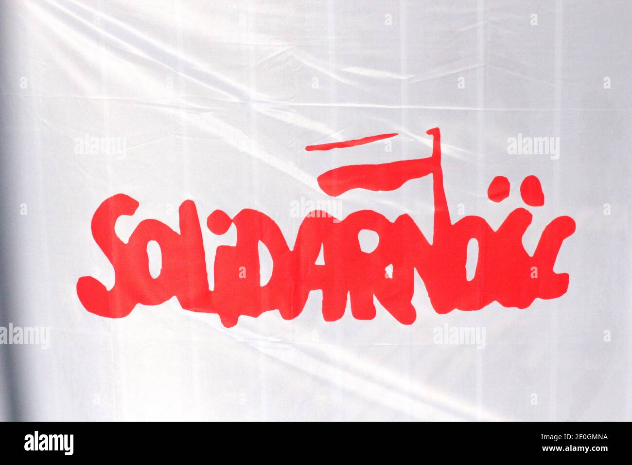 Signe de solidarité, syndicat non gouvernemental polonais. La solidarité est considérée comme ayant grandement contribué à la chute du communisme. Banque D'Images