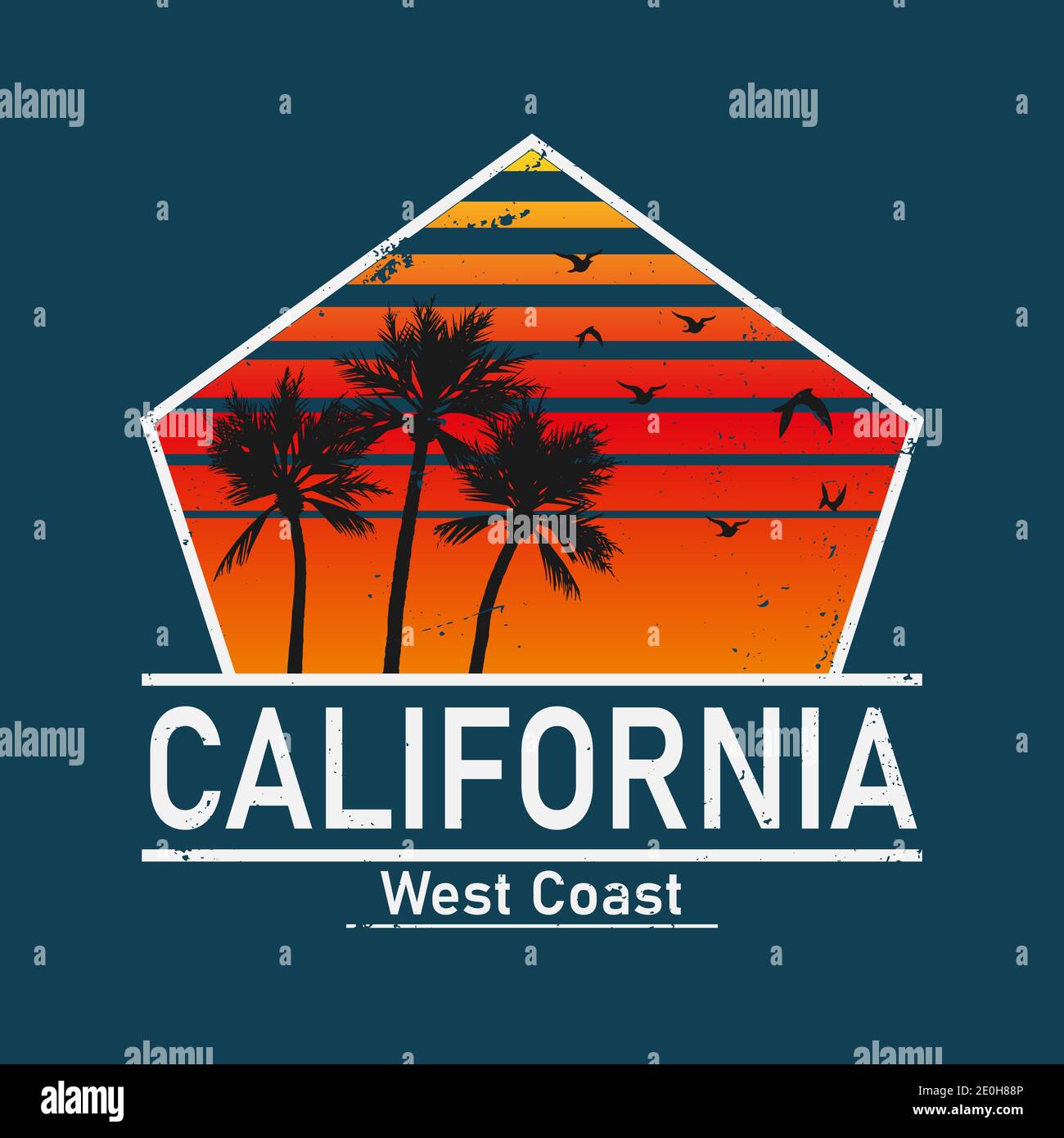California West Coast surf illustration, vecteurs, t-shirt graphiques vêtements de surf t-shirt mode design, plage d'été palmier t-shirt graphique Illustration de Vecteur