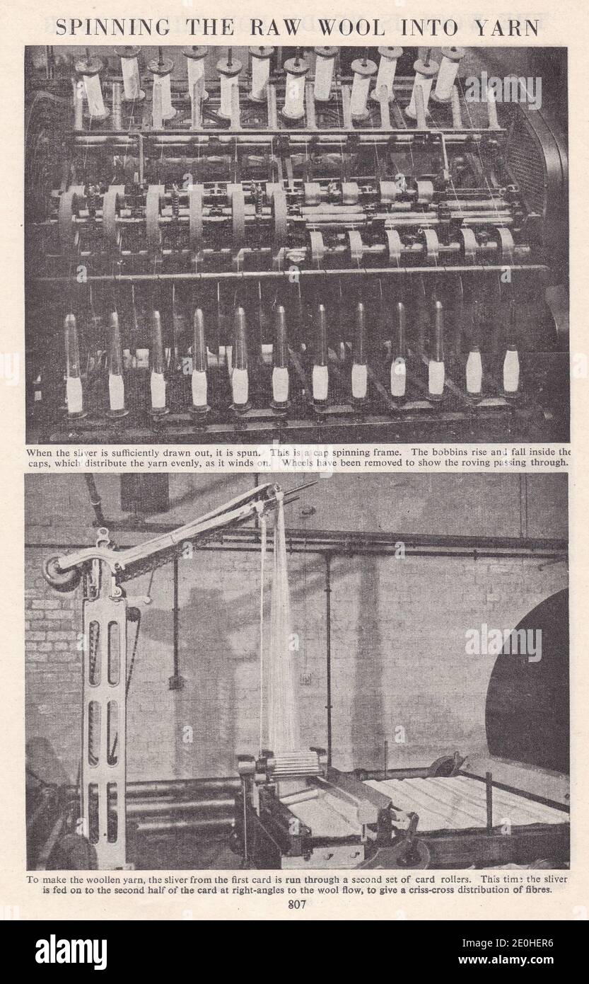 Photos d'époque de la fabrication de la laine 1900 - la filature de la laine brute en fil. Banque D'Images