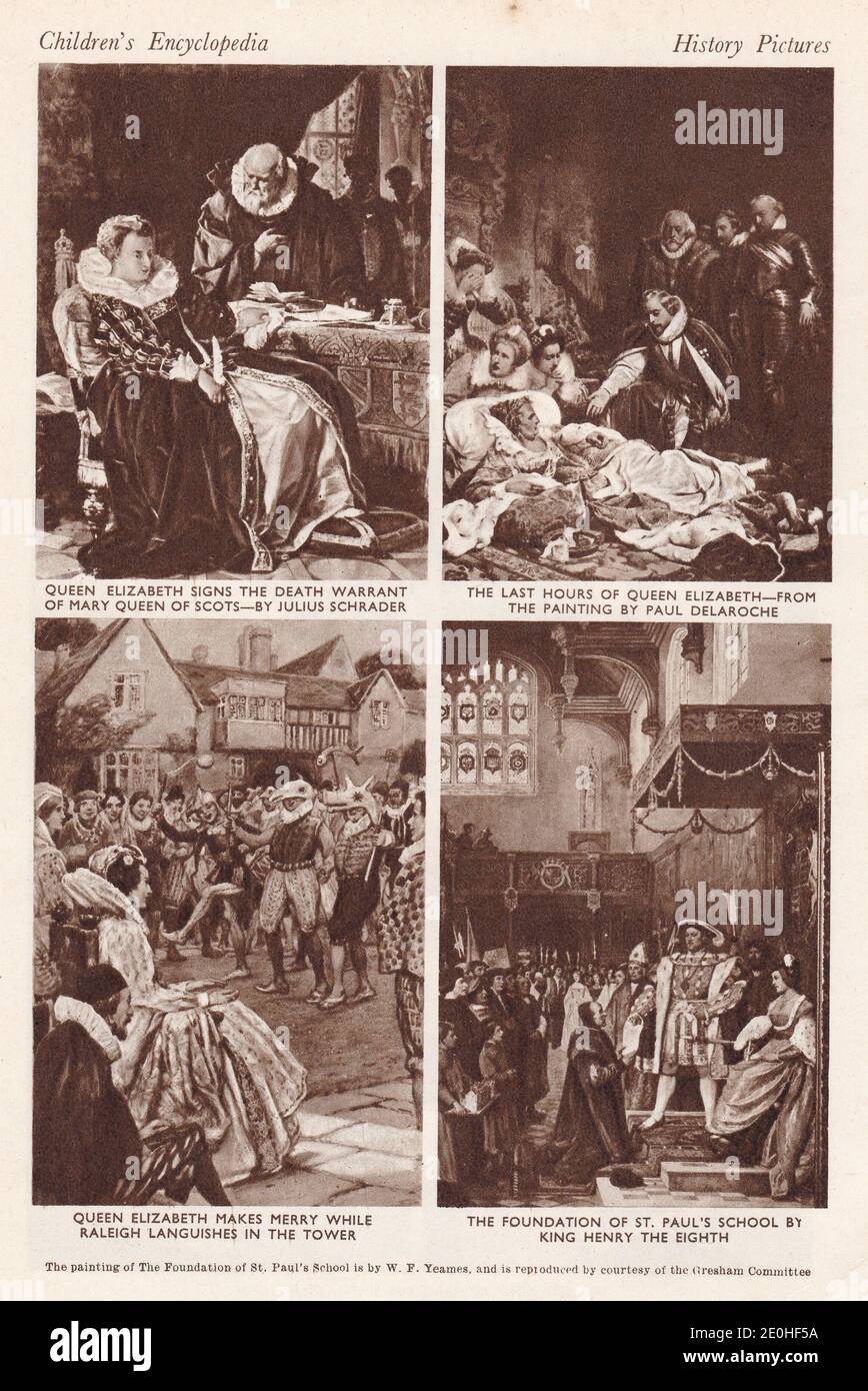 Les grands jours des Tudors - la reine Elizabeth signe le mandat de décès de Mary reine d'Écosse / les dernières heures de la reine Elizabeth. Banque D'Images