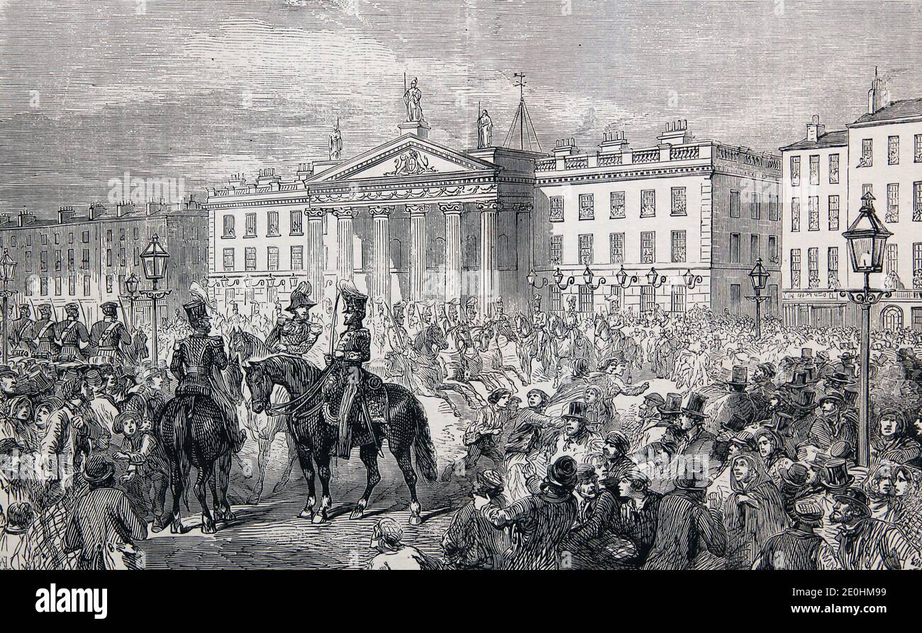 Illustration : Sackville Street, Dublin pendant la rébellion de la jeune Irelander de 1848 Banque D'Images