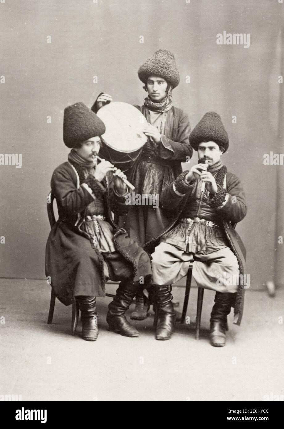 Photographie du XIXe siècle - minstrels persans, musiciens, Asie centrale, vers 1880. Banque D'Images