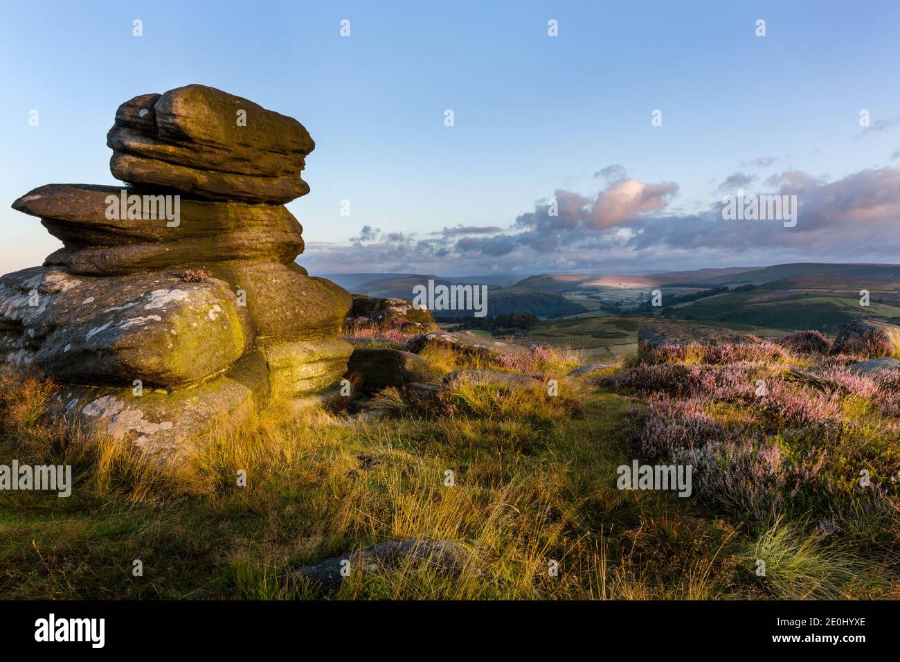 Dernier feu à Millstone Edge, Peak District National Park, Derbyshire, Angleterre Banque D'Images