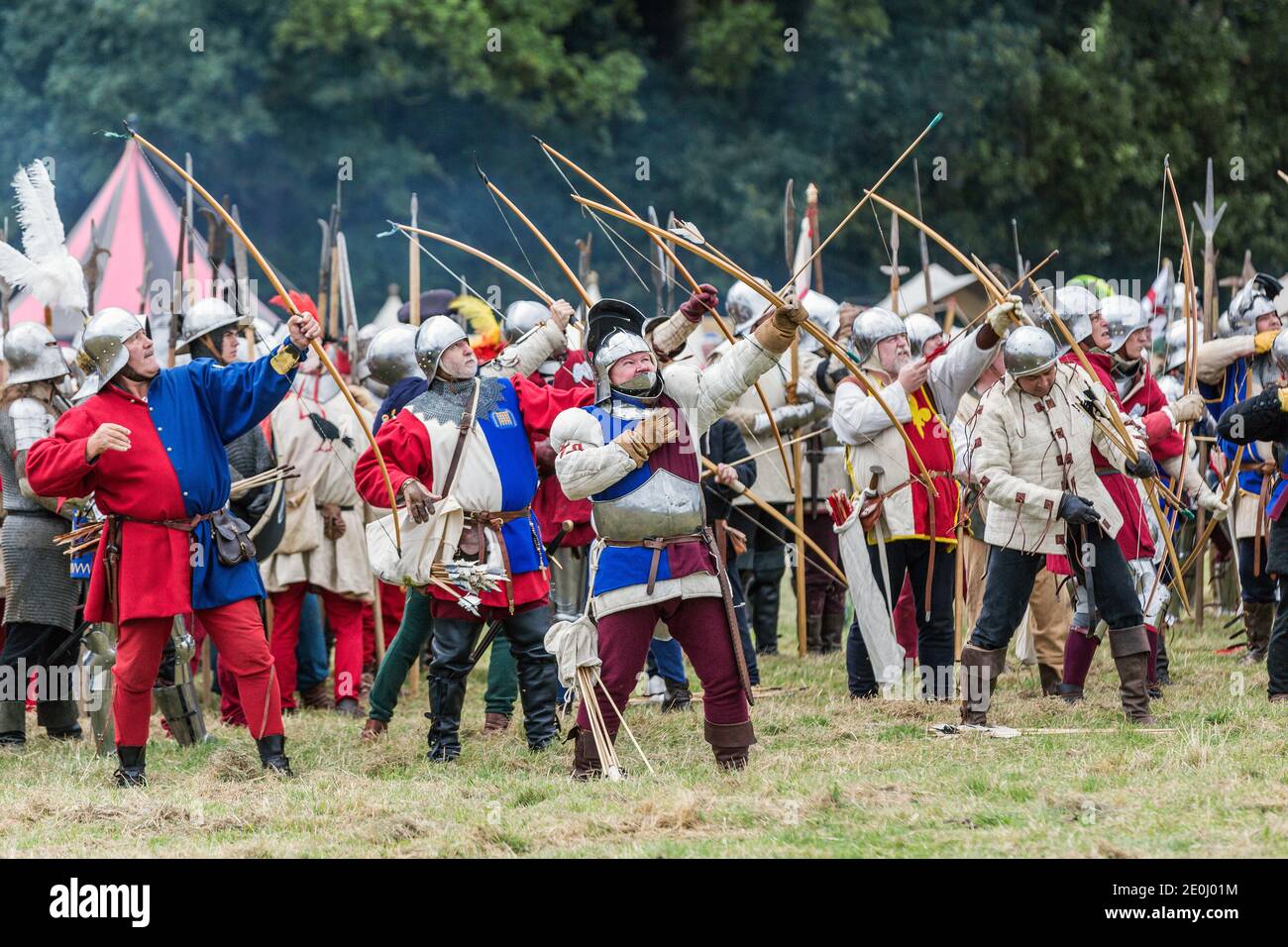 Les guerres de la Fédération des Roses reconstitution de la bataille de Bosworth au champ de bataille de Bosworth Leicestershire Angleterre Royaume-Uni Banque D'Images