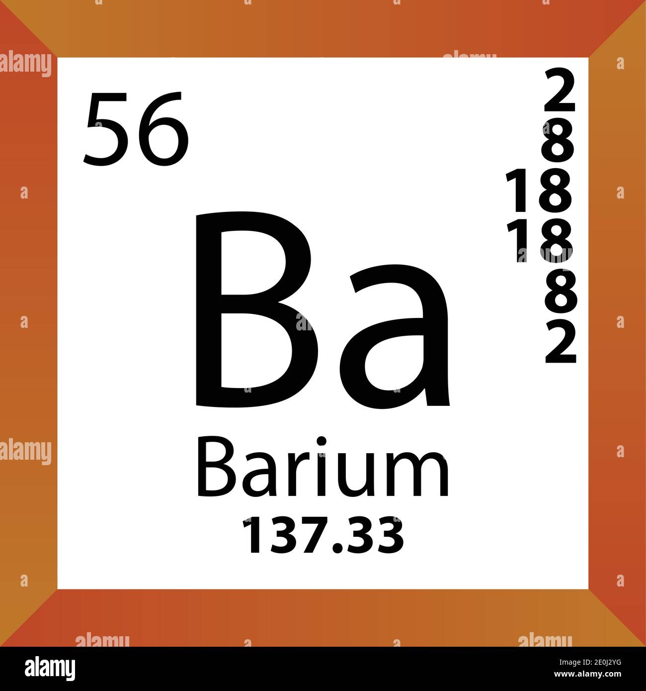 BA Barium Chemical Element Tableau périodique. Illustration à vecteur unique, icône colorée avec masse molaire, cont. D'électrons et nombre atomique. Illustration de Vecteur