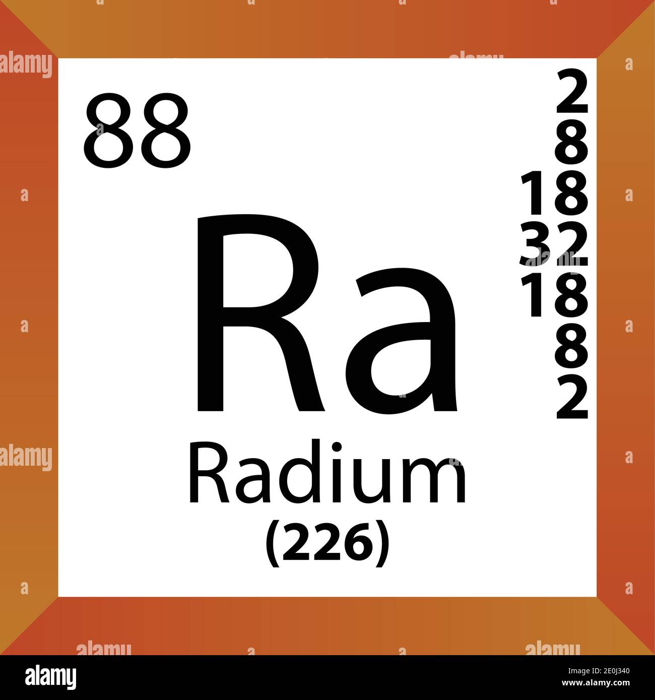 Tableau périodique des éléments chimiques du rayon RA. Illustration à vecteur unique, icône colorée avec masse molaire, cont. D'électrons et nombre atomique. Illustration de Vecteur