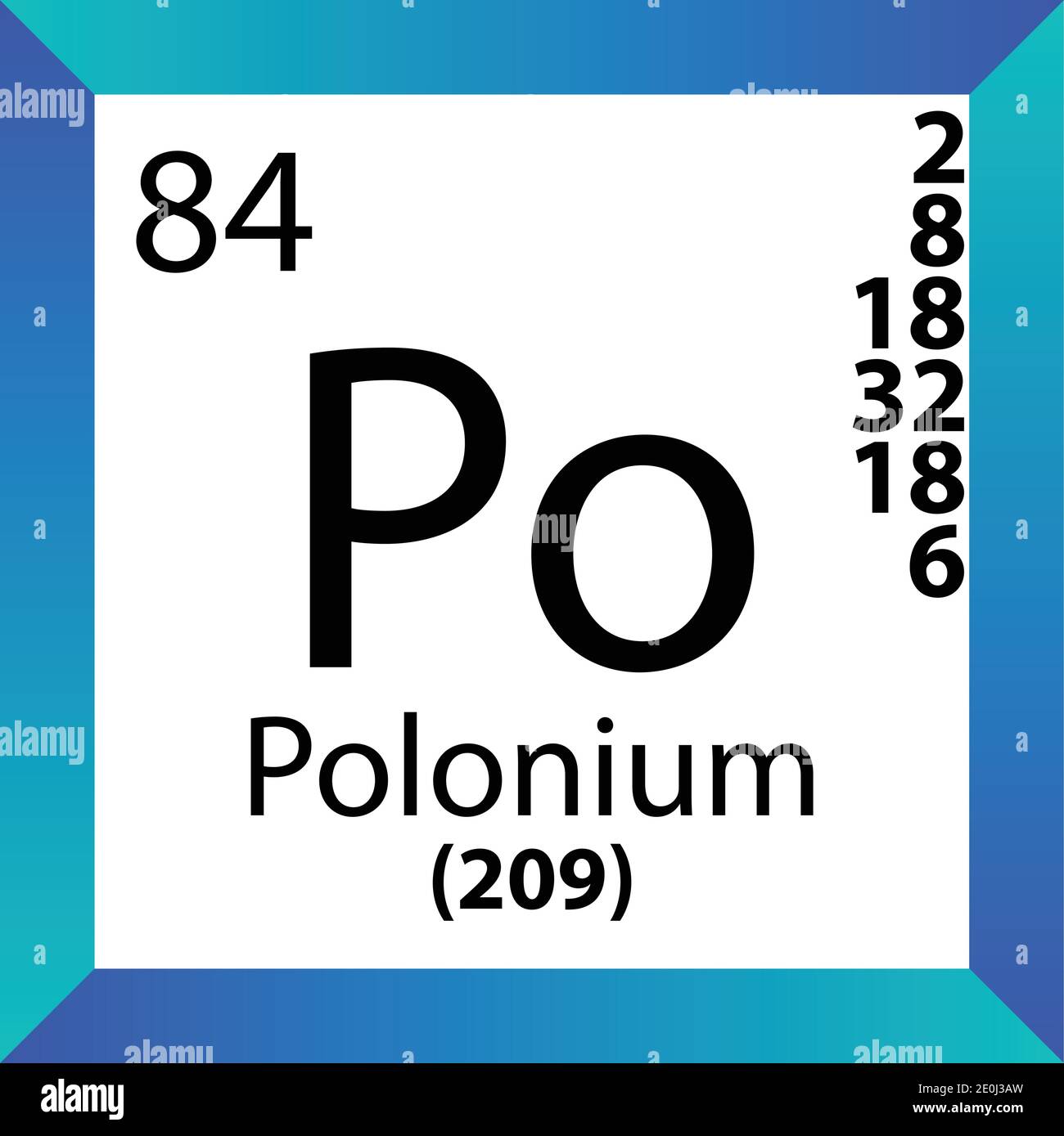 Po Polonium Chemical Element Tableau périodique. Illustration à vecteur unique, icône colorée avec masse molaire, cont. D'électrons et nombre atomique. Illustration de Vecteur