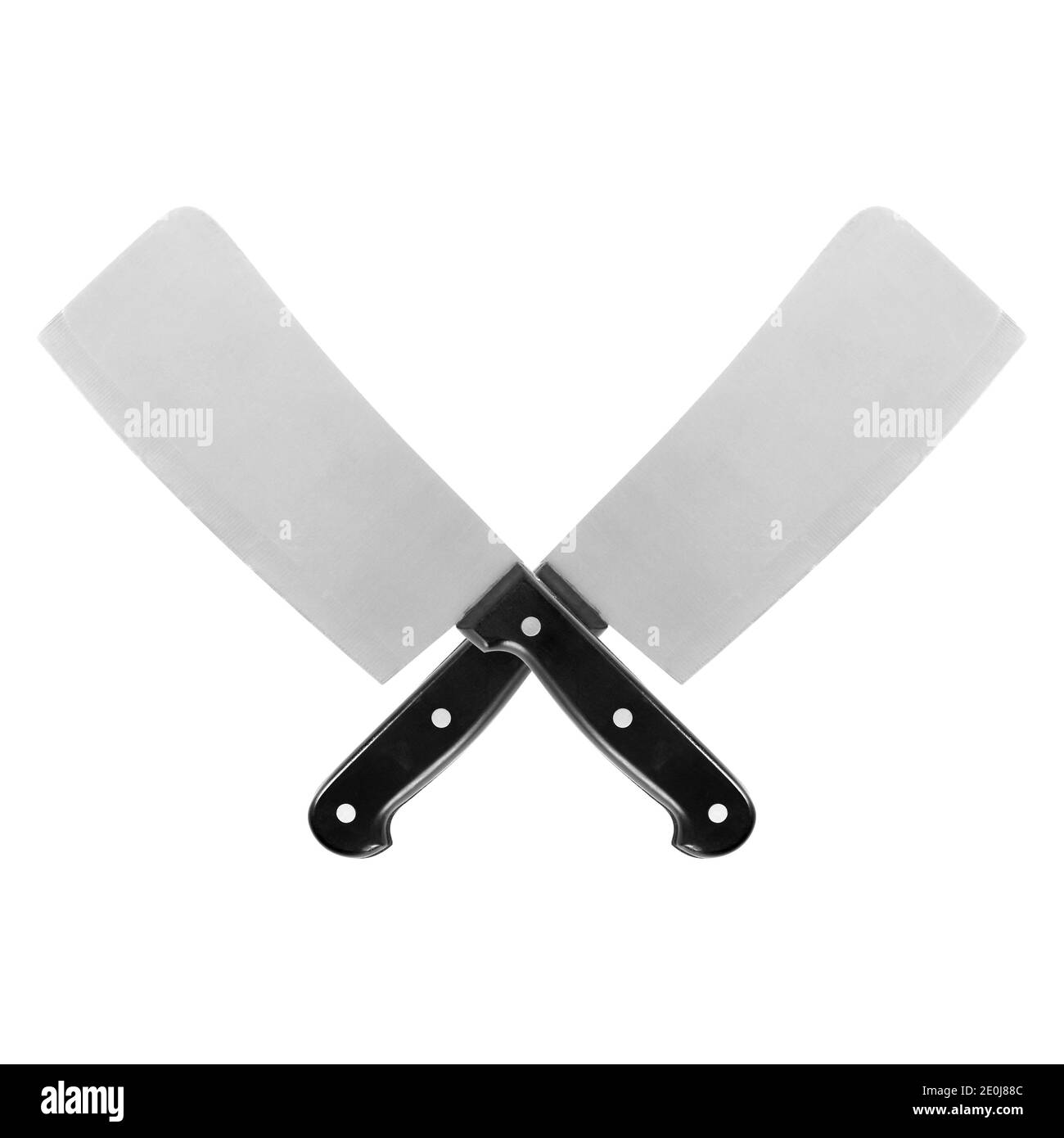 Accessoires de cuisine - deux grands couteaux de cuisine croisés isolés sur un fond blanc. Banque D'Images Accessoires de cuisine - deux grands couteaux de cuisine croisés isolés sur un fond blanc. Banque D'Images