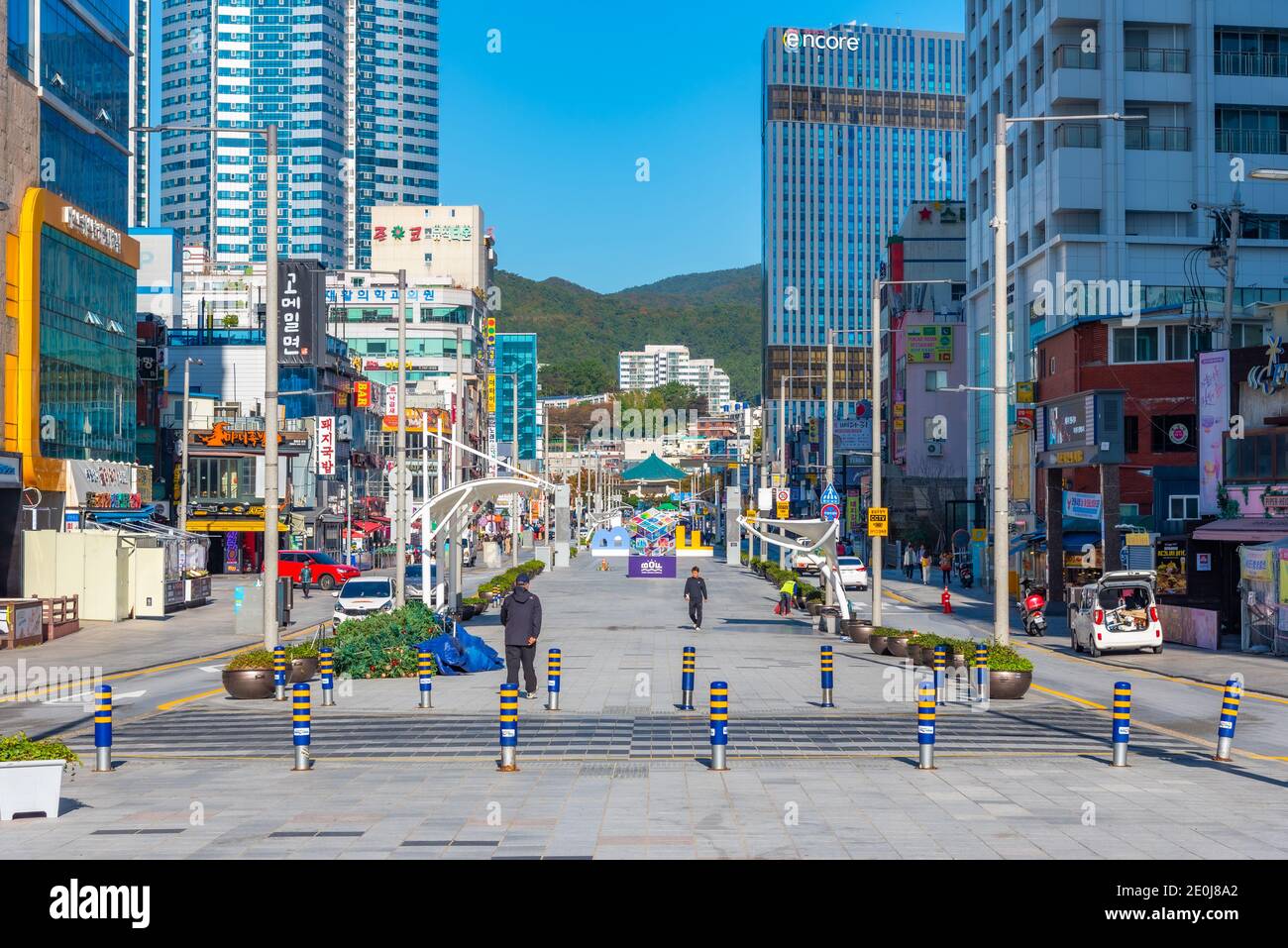 BUSAN, CORÉE, 30 OCTOBRE 2019 : boulevard principal menant à la plage de Haeundae à Busan, république de Corée Banque D'Images