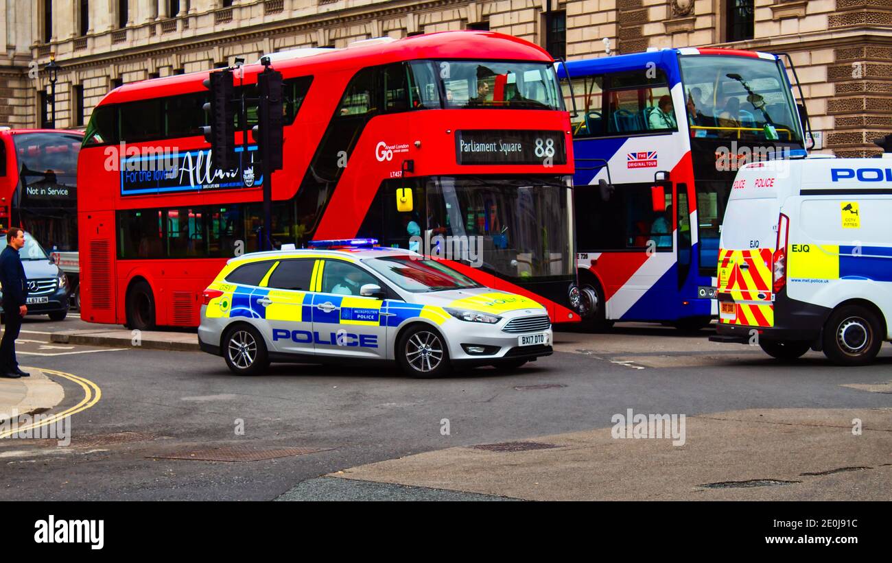 Londres, Royaume-Uni - 12 mai 2018 - UN véhicule de la police de Londres en route vers une intervention d'urgence Banque D'Images