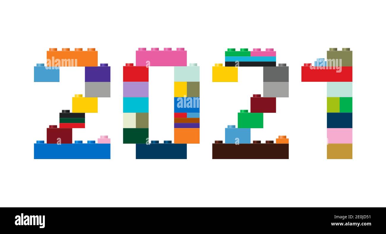Illustration vectorielle du numéro 2021 dans la construction de briques colorées Illustration de Vecteur
