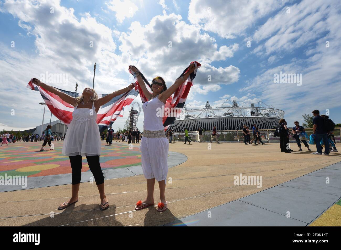 Ambiance dans le parc olympique lors des Jeux Olympiques de Londres de 2012 à Londres, Royaume-Uni, le 28 juillet 2012. Photo de Gouhier-Guibbbbaud-JMP/ABACAPRESS.COM Banque D'Images