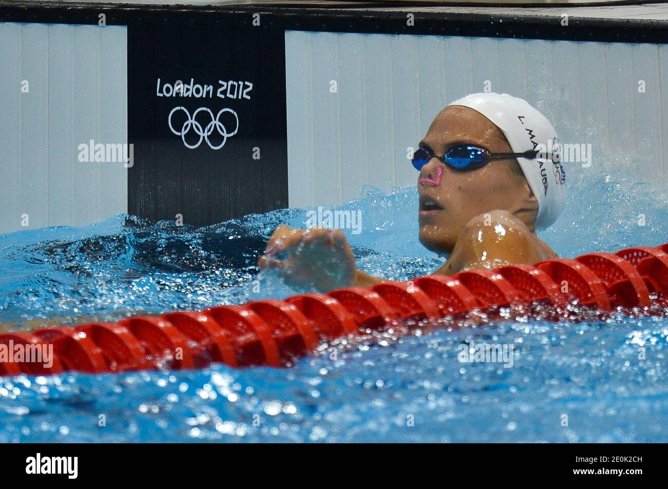 Laure Manaudou en France participe aux courses de course de course de 100 m féminin au centre aquatique lors des Jeux Olympiques de Londres en 2012, au Royaume-Uni, le 29 juillet 2012. Photo de Guibbbbaud/Gouhier/JMP/ABACAPRESS.COM? Banque D'Images