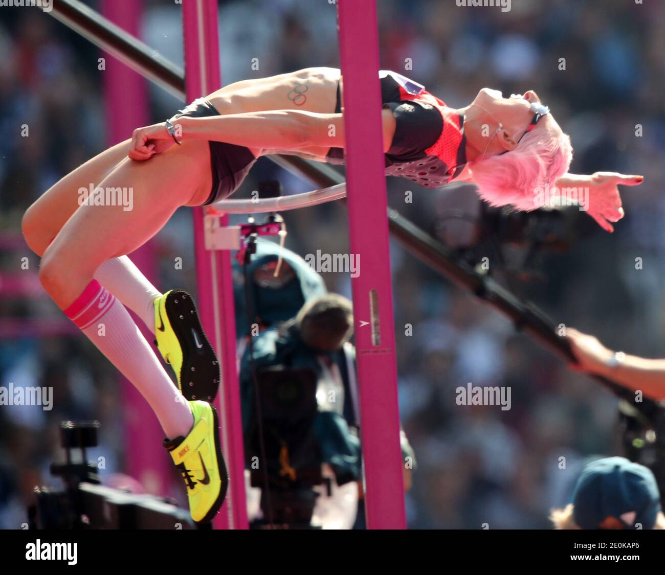 Ariane Friedrich en Allemagne lors de la compétition de saut en hauteur féminin aux Jeux olympiques d'été de Londres 2012 à Londres, au Royaume-Uni, le 9 août 2012. Photo de Giuliano Bevilacqua/ABACAPRESS.COM Banque D'Images