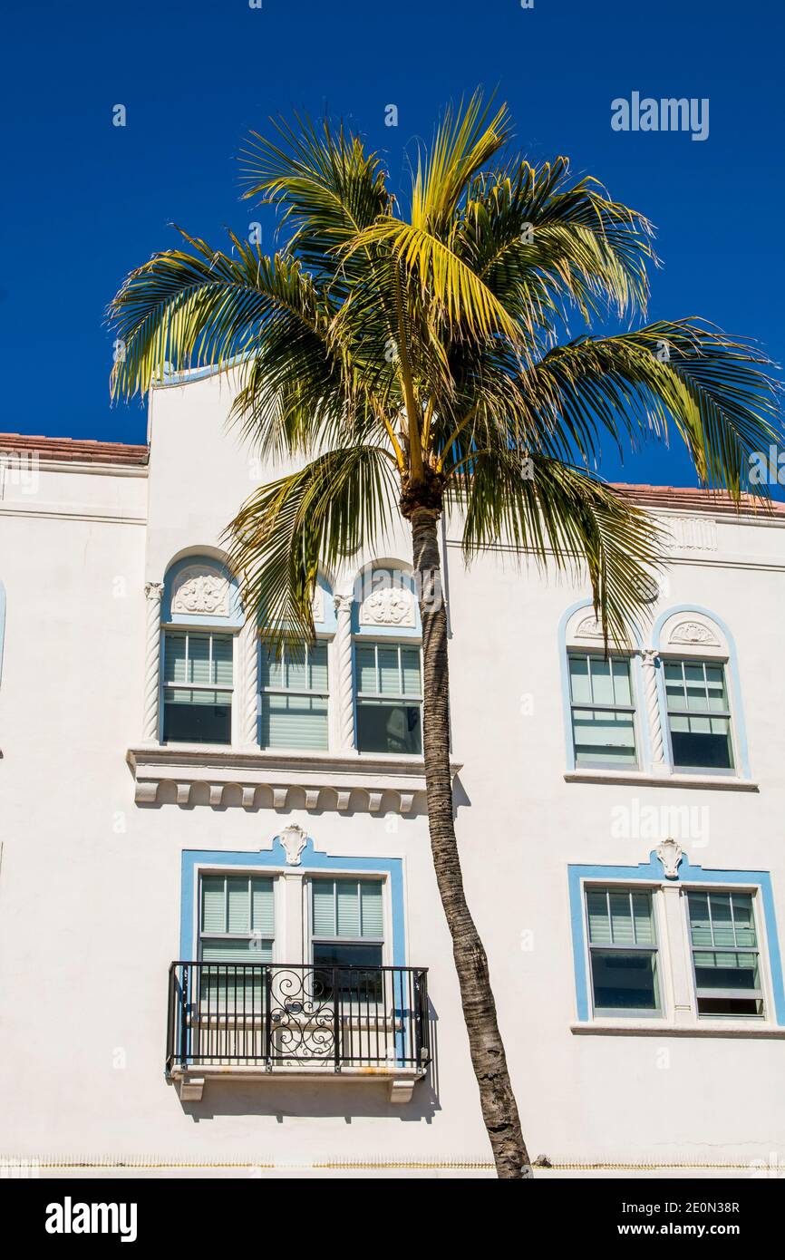 Architecture art déco dans le quartier de South Beach, Miami, Floride. Banque D'Images