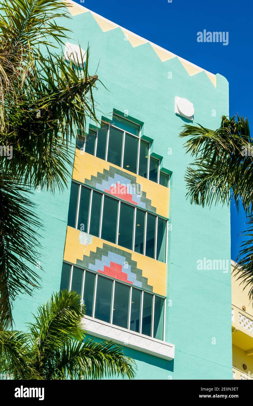 Architecture art déco dans le quartier de South Beach, Miami, Floride. Banque D'Images