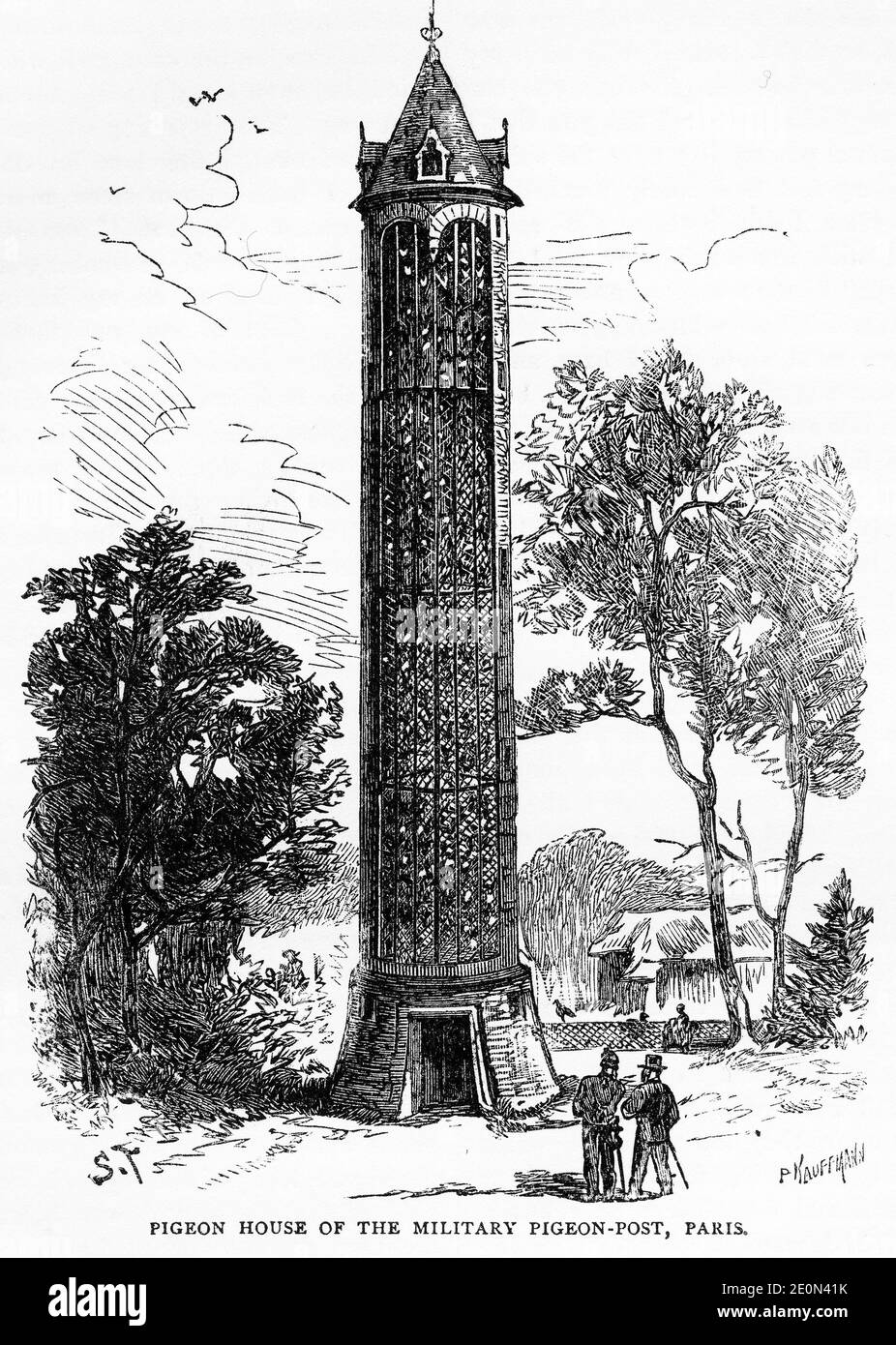 Gravure de la maison de pigeon pour le poste militaire de pigeon à Paris, à partir d'un livre publié en 1880 Banque D'Images Gravure de la maison de pigeon pour le poste militaire de pigeon à Paris, à partir d'un livre publié en 1880 Banque D'Images