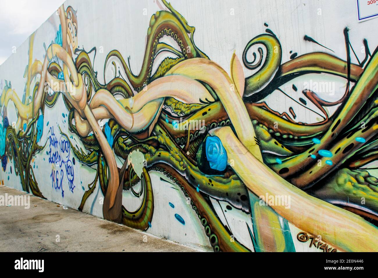 Art mural peintures murales peintures murales Wynwood Walls, quartier des galeries, Miami, Floride. Banque D'Images