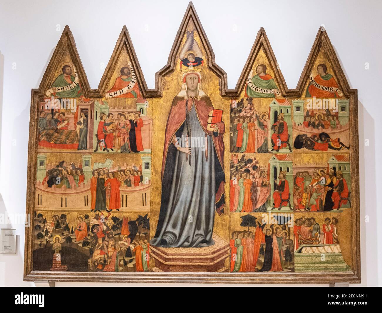 Retable de Santa Quiteria, Joan Loert, vers 1300, tempera sur panneau, Hospital de Sant Antoni, Palma, mortier de chaux et charge inerte, Plaza de la Banque D'Images