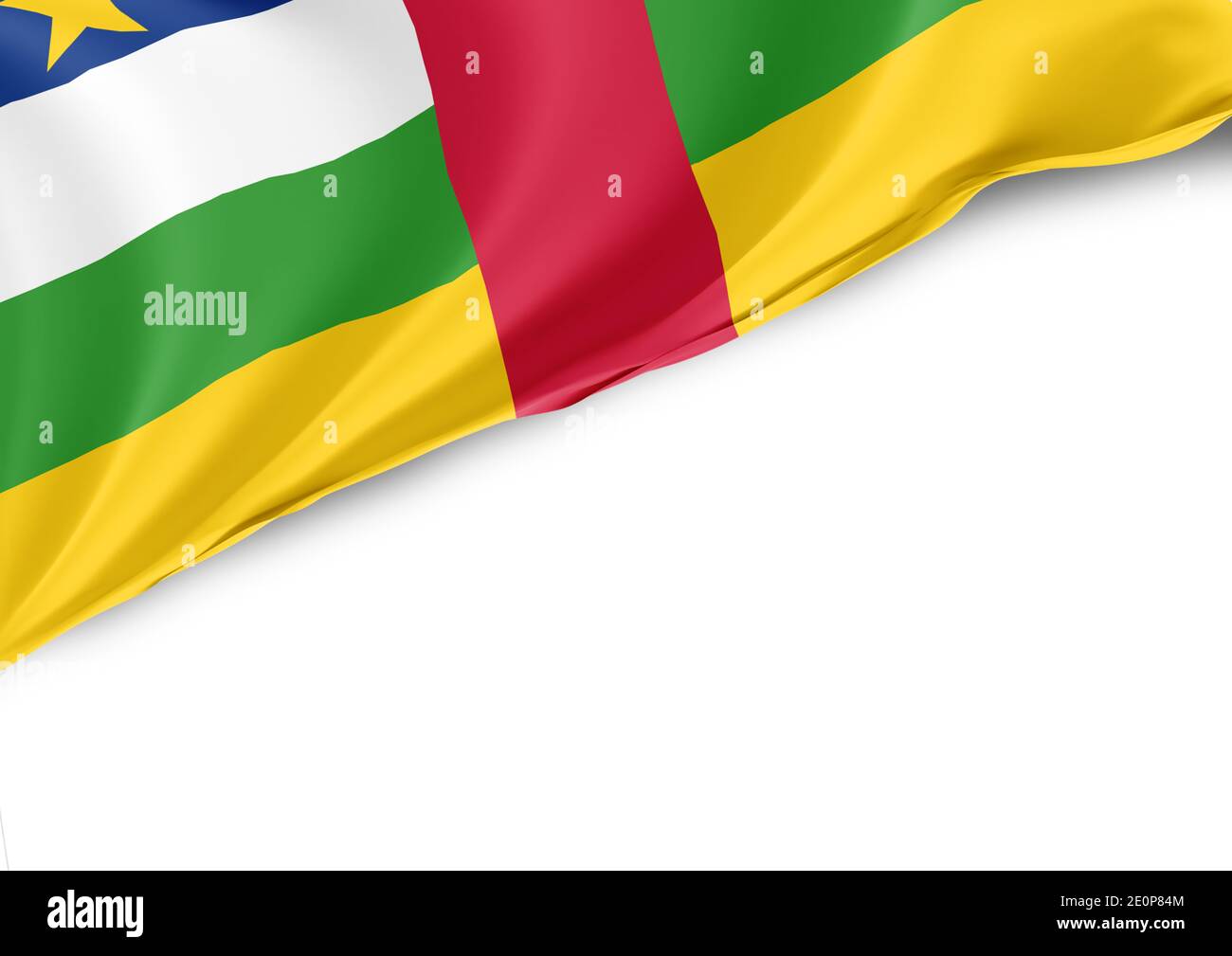 République centrafricaine. Drapeau national sur fond blanc Banque D'Images