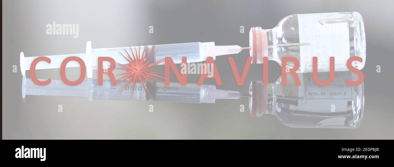 Vaccin Covid-19, seringue de gros plan et flacon de vaccin Banque D'Images