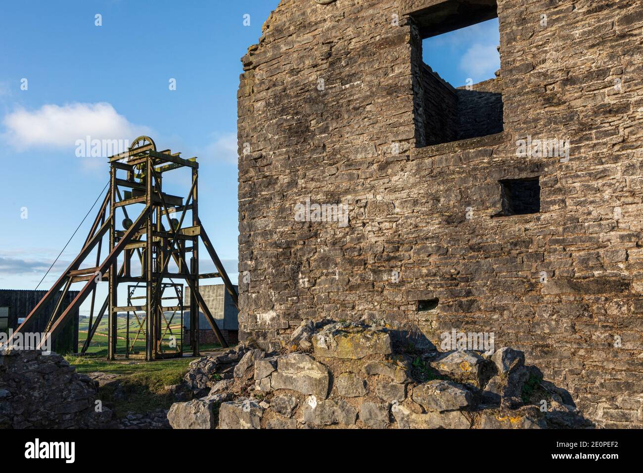 Une ancienne mine de plomb - Magpie Mine - à Sheldon dans le parc national de Peak District, dans le Derbyshire Banque D'Images
