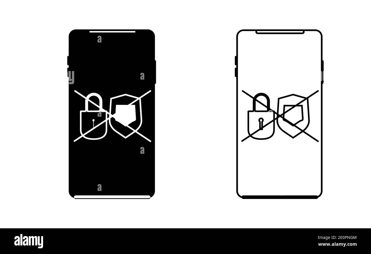 Téléphone mobile sans vecteur d'icône linéaire de sécurité, version noir et blanc Illustration de Vecteur