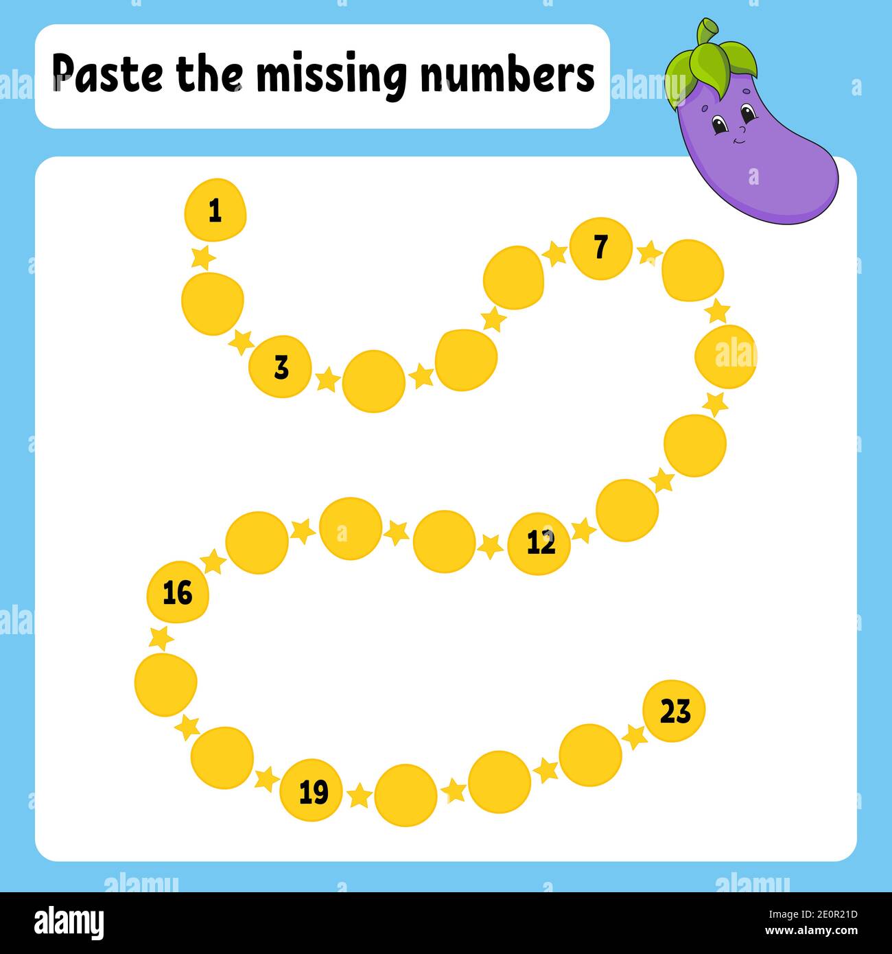 Coller les numéros manquants. La pratique de l'écriture. Numéros d'apprentissage pour les enfants. Développement de l'éducation fiche de travail. Page de l'activité. Jeu pour les enfants. Isolé Illustration de Vecteur