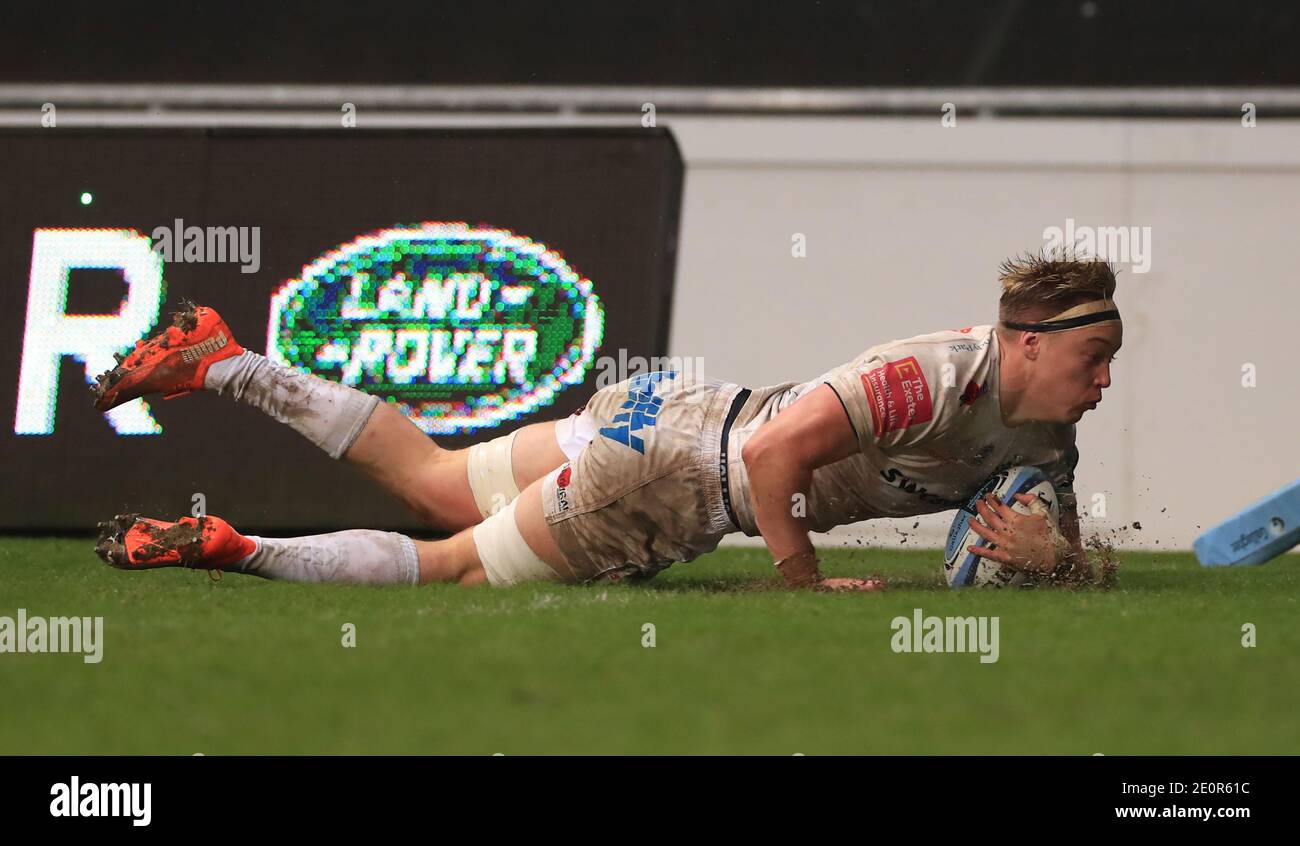 Richard Capstick d'Exeter Chiefs est prêt pour un essai lors du match de Premiership de Gallagher à la Ricoh Arena, Coventry pendant le match de Premiership de Gallagher à la Ricoh Arena, Coventry. Banque D'Images