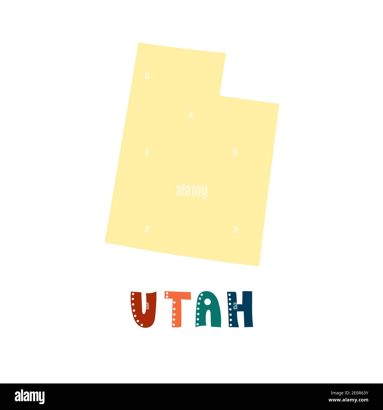Collection USA. Carte de l'Utah - silhouette jaune. Lettres de style gribouillage Illustration de Vecteur