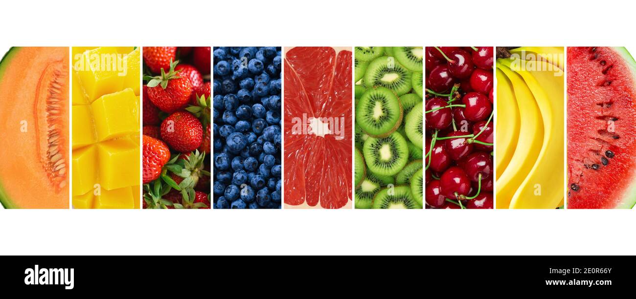 Collage de fruits frais biologiques, bannière Banque D'Images