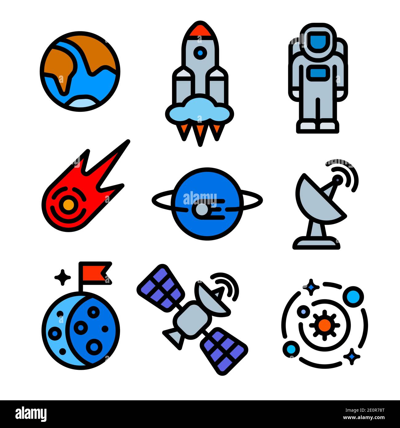 Ensemble d'icônes d'espace illustration de couleur minimale avec style de contour pour le Web, la page d'arrivée, les autocollants et l'arrière-plan Illustration de Vecteur Ensemble d'icônes d'espace illustration de couleur minimale avec style de contour pour le Web, la page d'arrivée, les autocollants et l'arrière-plan Illustration de Vecteur