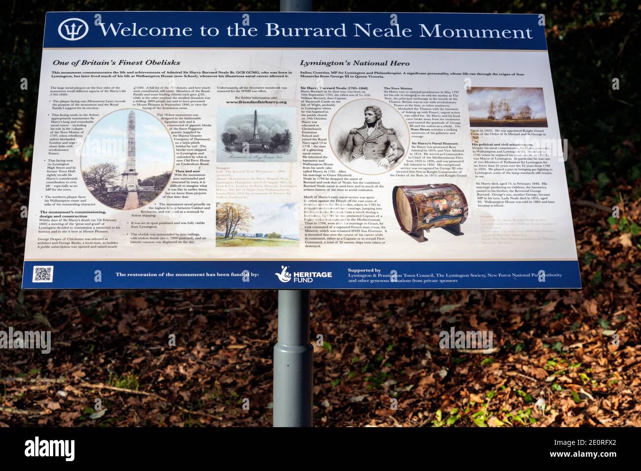 Bienvenue au panneau pour le Burrard Neale Monument, Walhampton, Lymington, Hampshire, Angleterre, Royaume-Uni Banque D'Images