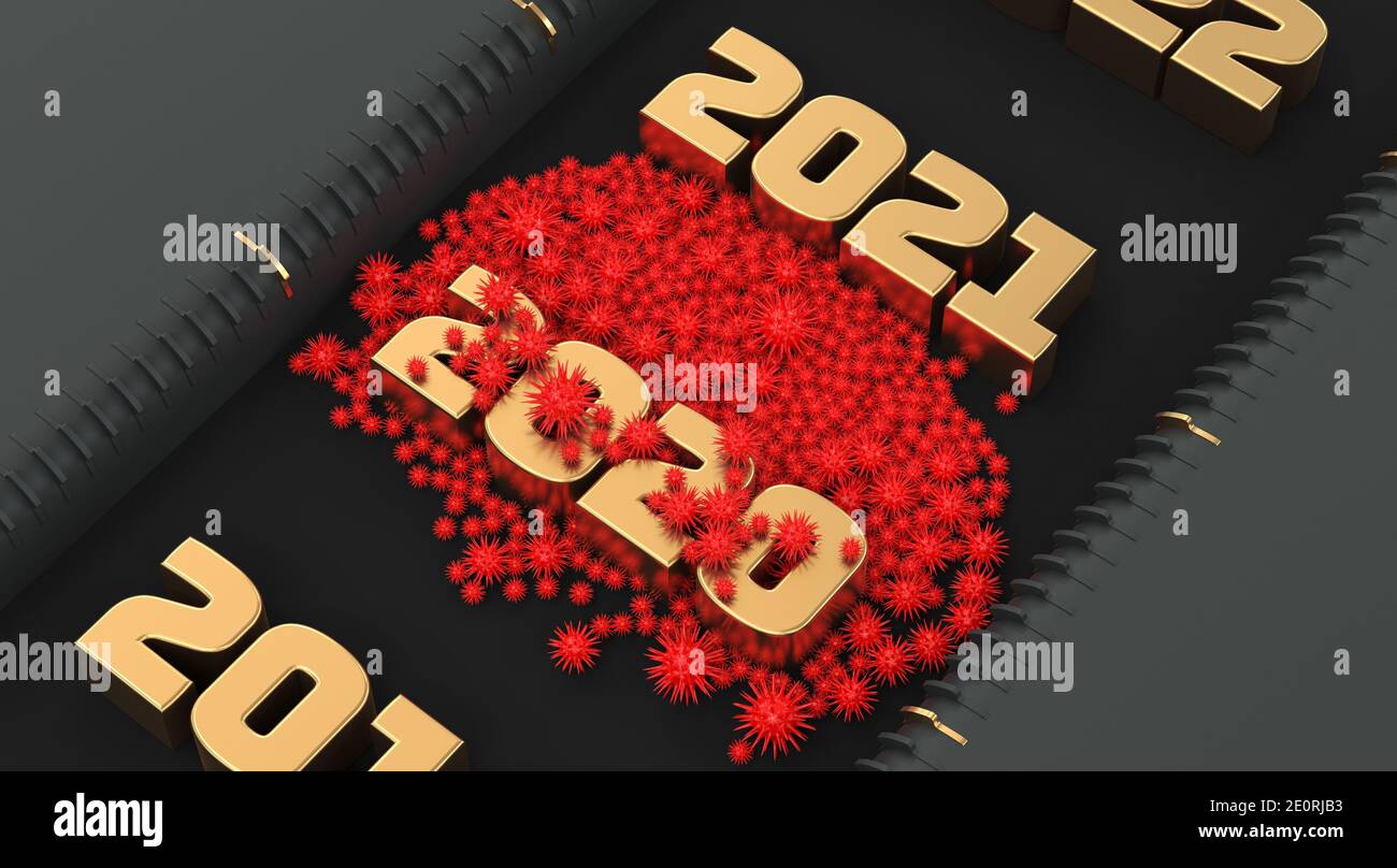 Chronologie avec l'année 2020 pleine de virus - rendu 3D Banque D'Images