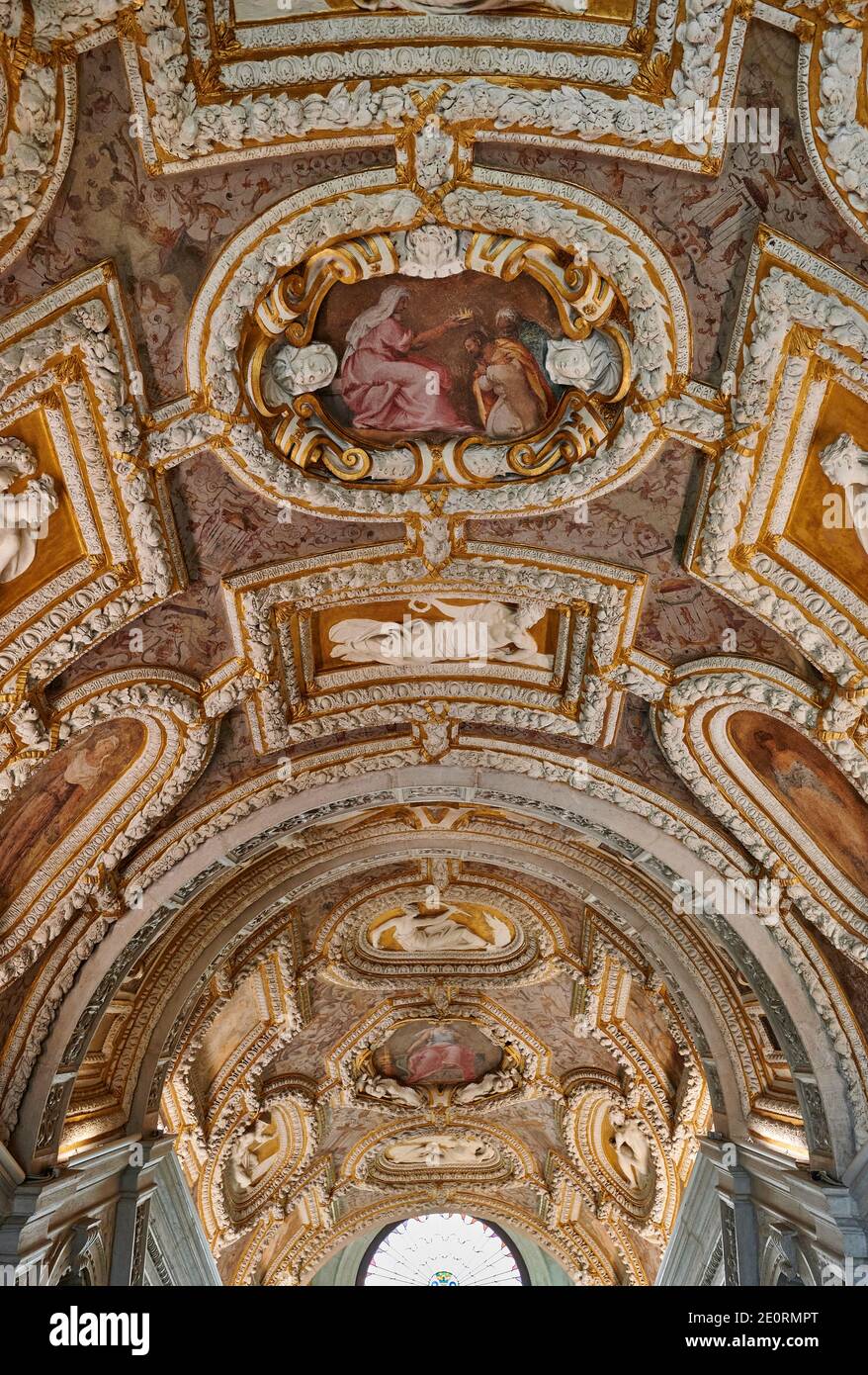 Peinture de plafond et stuc dans l'escalier Scala d'Oro, Palais des Doges, Palazzo Ducale, Venise, Vénétie, Italie Banque D'Images
