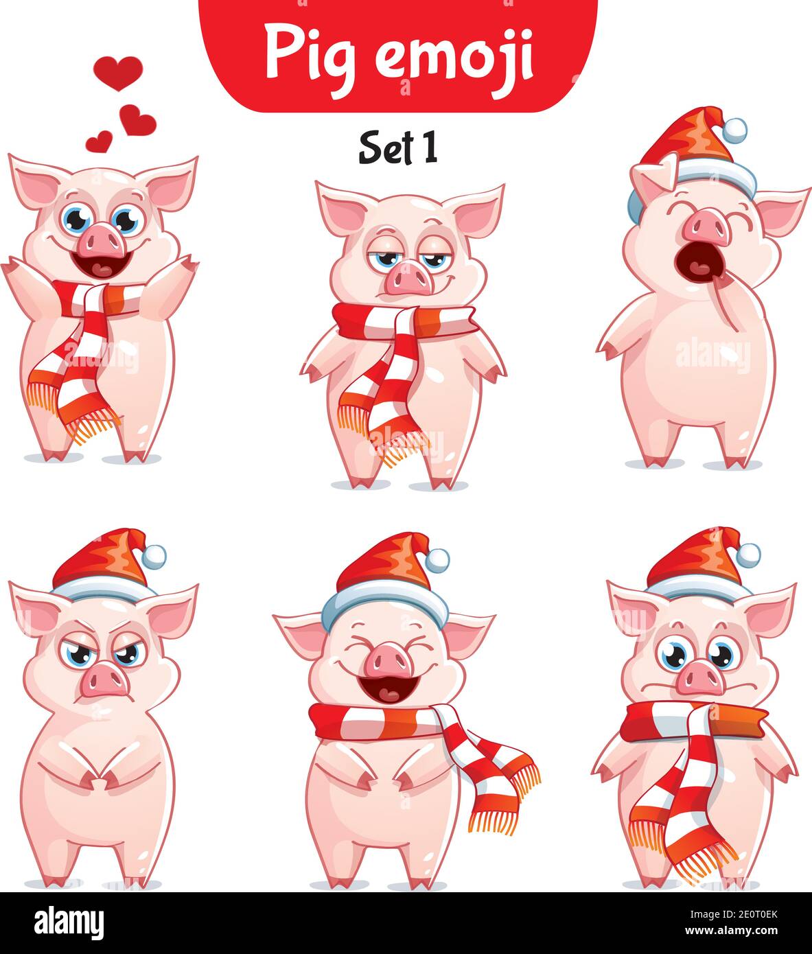 Jeu vectoriel de cochons de noël. Ensemble 1 Illustration de Vecteur